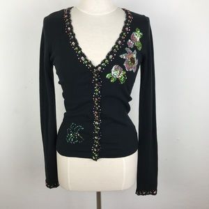 Charolette Anthropologie Sequin Black Cardigan